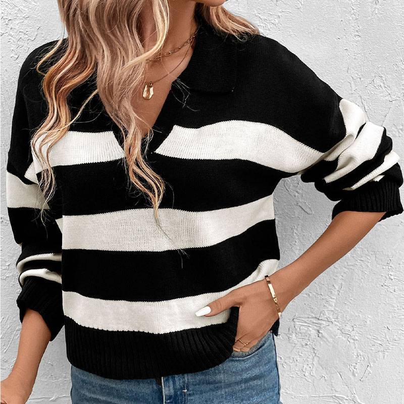 Gestreifter Oversize-Pullover – Schwarz & Weiß