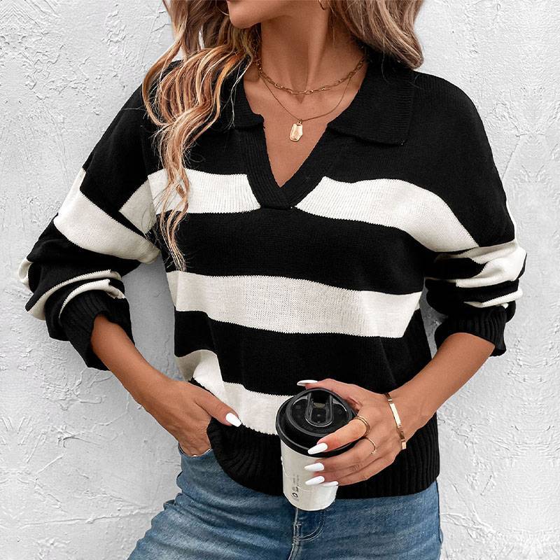 Gestreifter Oversize-Pullover – Schwarz & Weiß