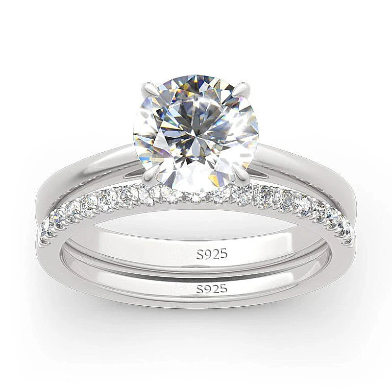Moissanite Verlobungsring 2ct – 925 Silber Luxus Set