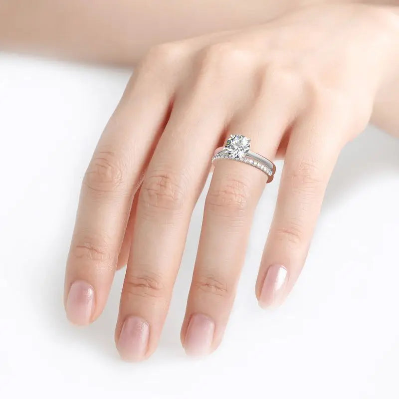 Moissanite Verlobungsring 2ct – 925 Silber Luxus Set