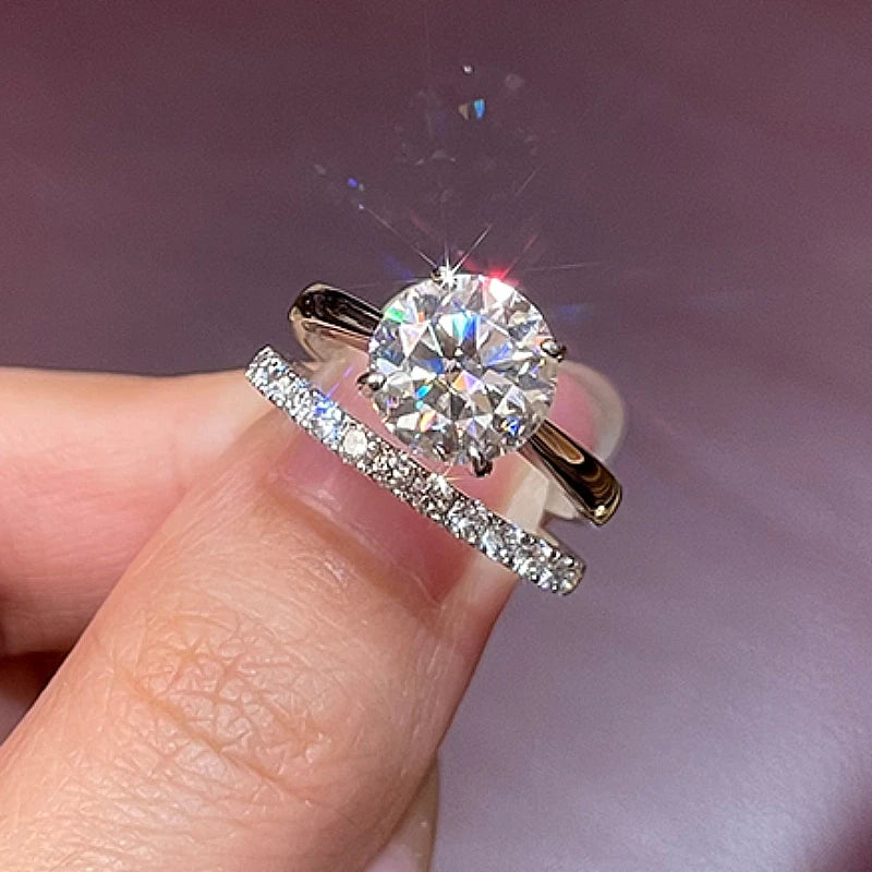 Moissanite Verlobungsring 2ct – 925 Silber Luxus Set