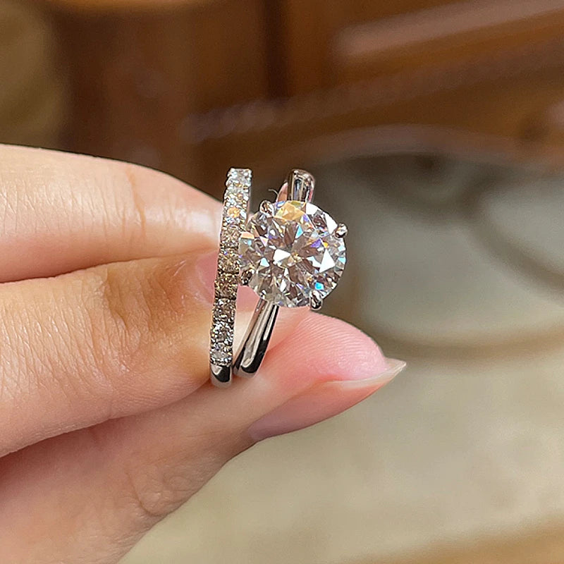 Moissanite Verlobungsring 2ct – 925 Silber Luxus Set