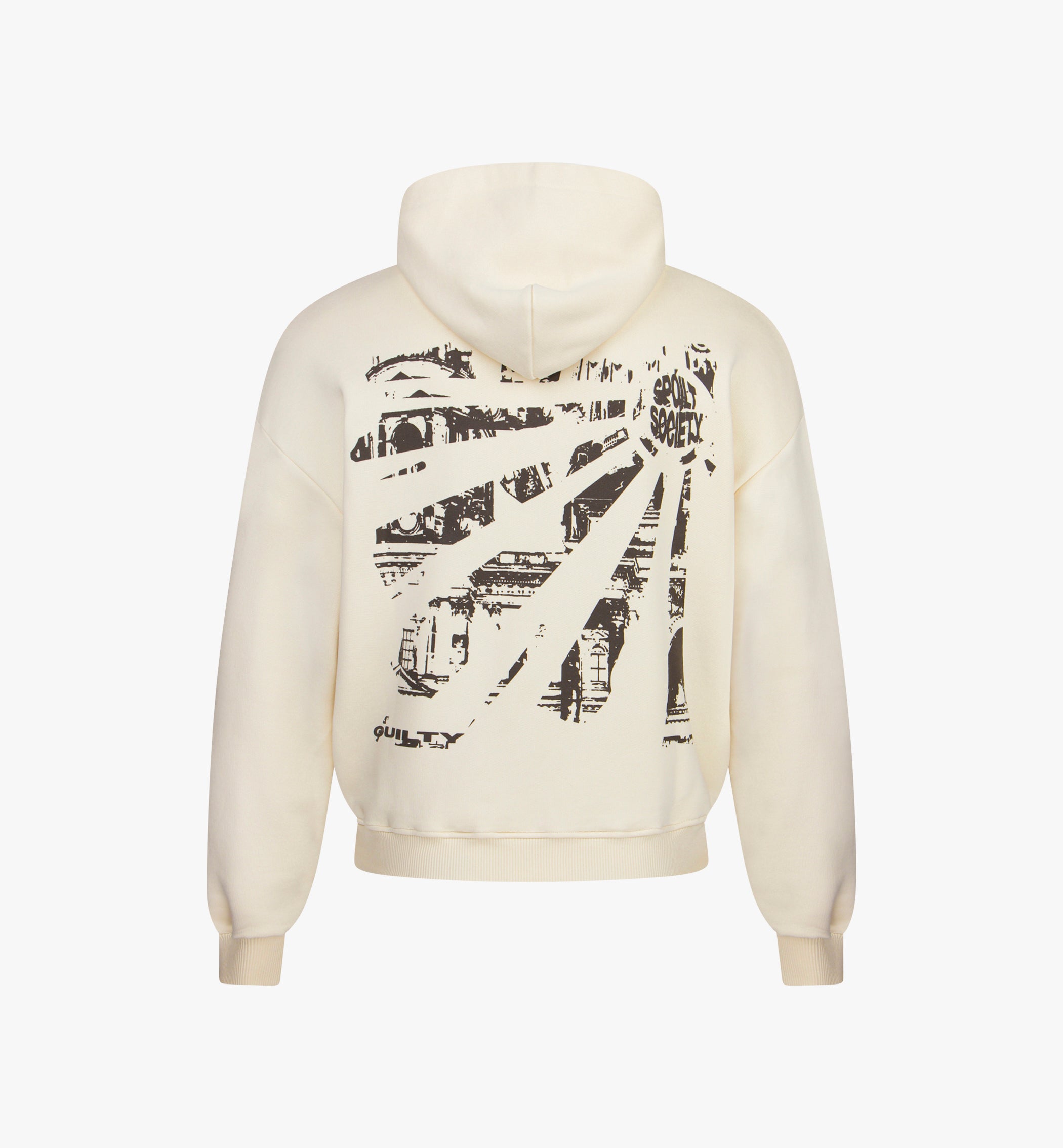 Oversized Hoodie „Guilty“ – Schwarz, Puffprint-Design